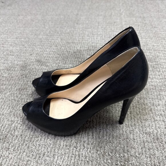 Guess Heels Black Leather Peep Toe Women's Size 7.5 - Picture 3 of 12